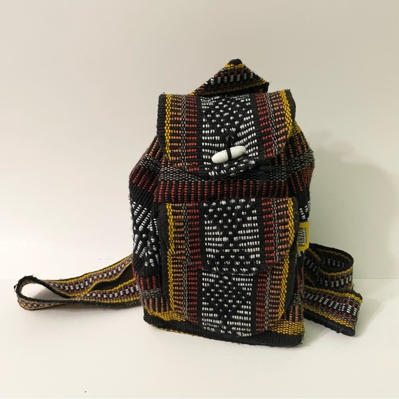 Pinzon Woven Drawstring Boho Hippie Bag Rasta Back Pack - Picture 2 of 16